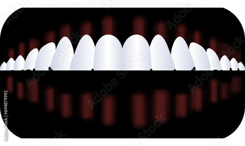 Red And White Overbite Teeth Jaw Icon In Flat Style.
