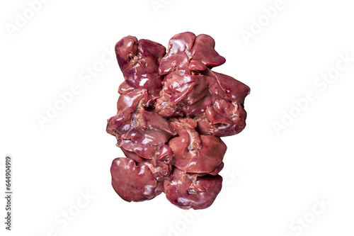 Raw chicken liver meat on marble board with thyme. High quality Isolate, transparent