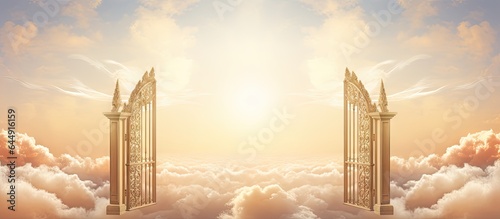 A golden gate to heaven closed in isolated pastel background Copy space