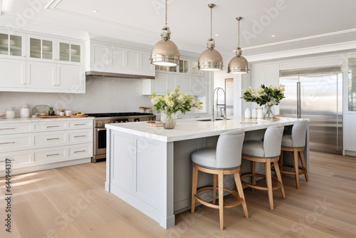 A Serene Coastal Haven: Embracing the Elegance of Hamptons-inspired Design in a Modern Kitchen