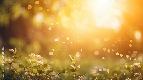 Warm light sunshine and blurred nature background