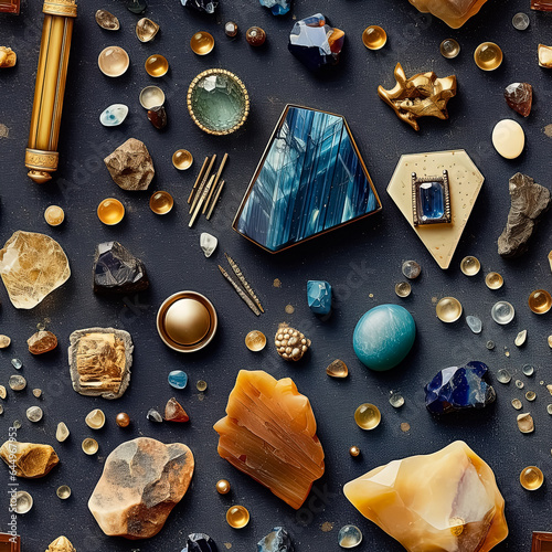 Gemstones and jewelry seamless pattern