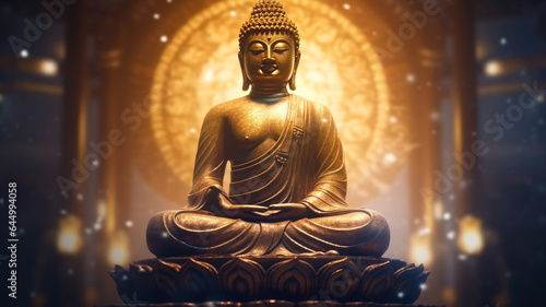 Enlightenment's Glow - Radiant Light Emanating from Buddha Statue Symbolizing Spiritual Illumination, AI-Generated 8K Image. 