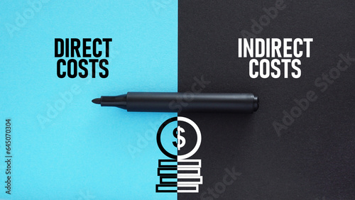 Direct costs or indirect costs are shown using the text and picture of coins