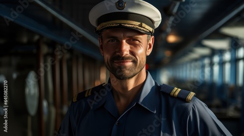 Sailor in a shirt with a nautical cap.