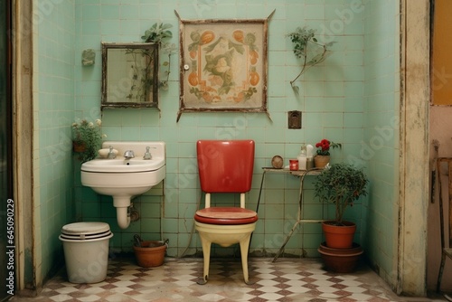 Stylish flat, restroom; Italy, Sicily, Donnalucata (Ragusa province); 26 April 2019 editorial. Generative AI