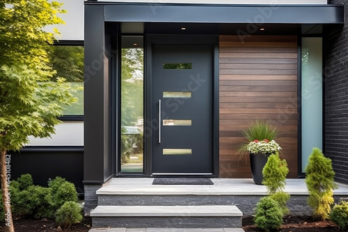 Modern Black Fiberglass Front Entry Door, Single Door With One Sidelite