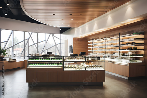 cannabis dispensary with product display and modern clean architecture 