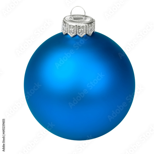 Blue Christmas bauble on white background