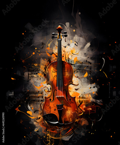 Autumn banner, poster with violin.