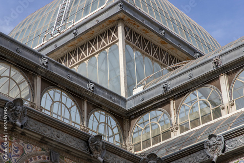 Crystal Palace (Palacio de cristal) in Retiro Park,Madrid, Spain. Is the main attraction of the park (built in 1887 by the architect Velazquez Bosco). Detail of the crystal palace.