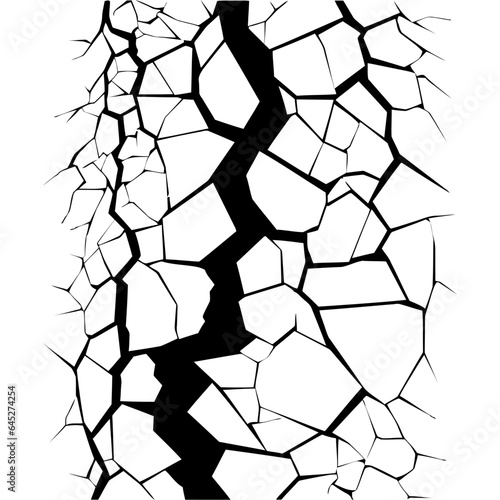 Black silhouette of wall crack. Surface damage. Abstract design element.