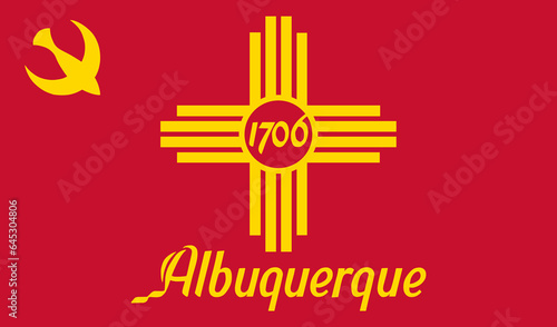 City Albuquerque flag vector illustration isolated on background. Town in New Mexico. USA city symbol. United States of America town emblem. Albuquerque City emblem banner.