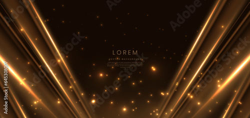 Abstract lighting effect dot neon gold light ray on on dark transparent background. Template premium award ceremony design.