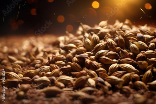 barley malt close-up, malt grains fall into a pile