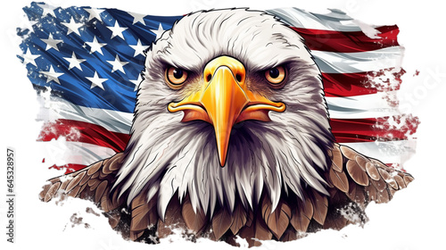 Bald Eagle with America flag in background, Transparent background, Generative ai
