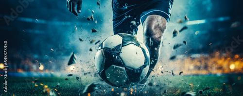 Twilight Goal Pursuit: Soccer Shoe Striking Ball with Vigor