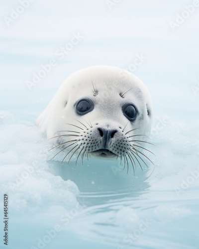 seal cub in the icy water hole