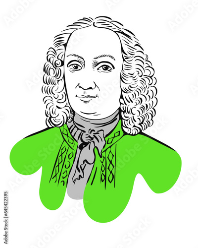 Royalty free vector portrait Antonio Vivaldi, vector stock image/illustration/sketch/drawing, isolated on white background