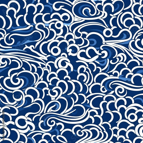 seamless pattern, blue and white in the style of wavy resin sheets