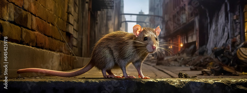 rodents on the street, a rat looking for food in the night city, banner