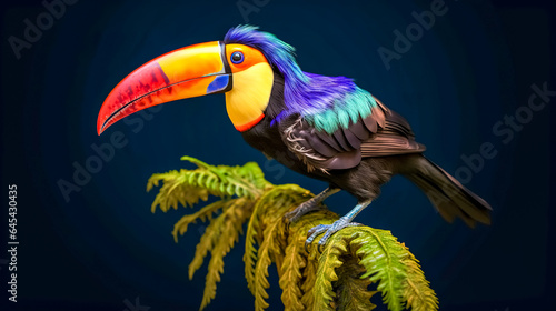 toucan on a tree branch in the forest, blue background