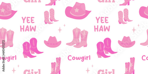 Seamless pattern Cowboy hat, boots. Vector illustration of Cowgirl. Wild West