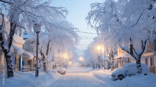 snow-covered city street during a heavy snowfall