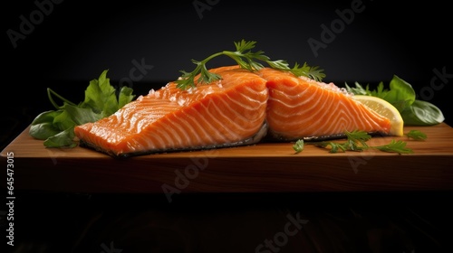 perfectly cooked salmon fillet as the centerpiece, presented against an appealing background.