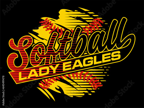 lady eagles softball team design with ball and stitches for school, college or league sports
