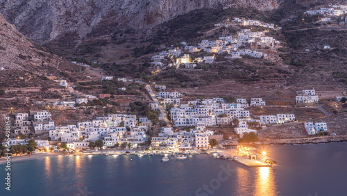 Amorgos island aerial day to night timelapse from above. Greece