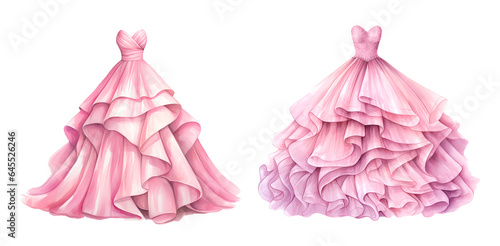 Pink dress watercolor clipart illustration with isolated background