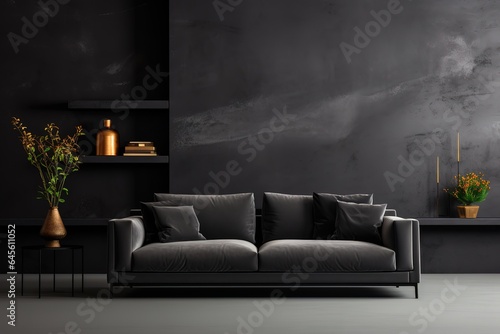 Frame mockup in modern dark home interior background, 3d render