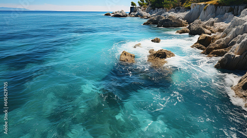 Aerial View of Beautiful Green and Dark Blue Crystal Clear Water Lake