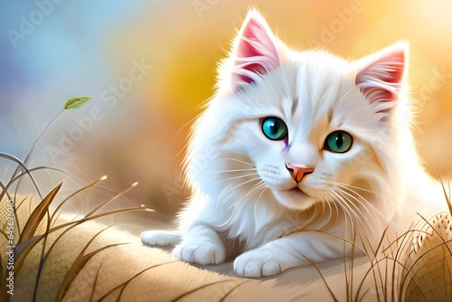 A fresh-faced albino kitten donning immaculate white fur, peering out with its utterly charming visage.