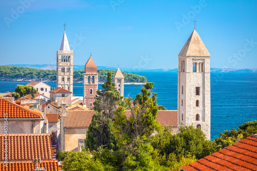 Four tower od historic Rab town view, Island of Rab