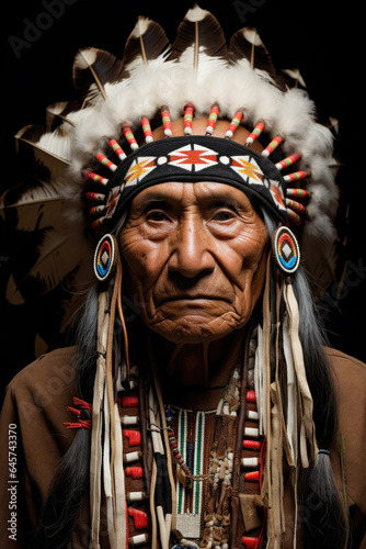 An apache Indian chief with a feather headdress