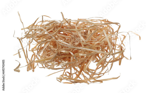 Wood shavings, pile curls isolated on white, clipping path 