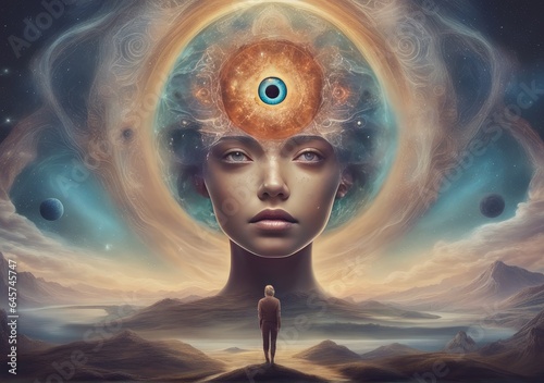 Visionary Dreamer with Third Eye Open, Exploring Otherworldly Realms, AI Generated.