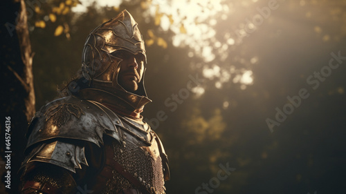 A fine medieval knight, a thorn armor, Shot golden hour lighting 