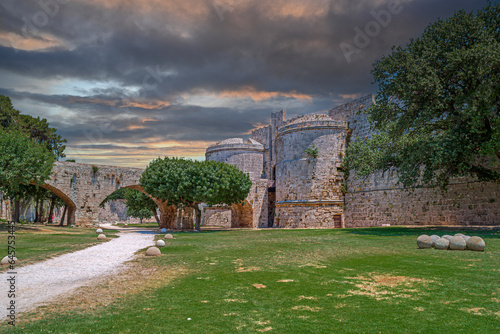 Fortress Walls and inner courtyard at Palace of the Grand Master of the Knights in Rhodes, Greece