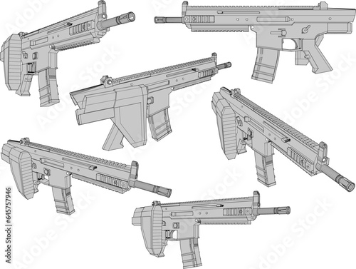 Sketch vector illustration of an automatic rifle gun with a silencer to commit a crime