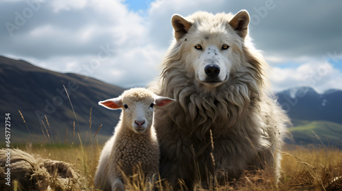 wolf and sheep on the mountains