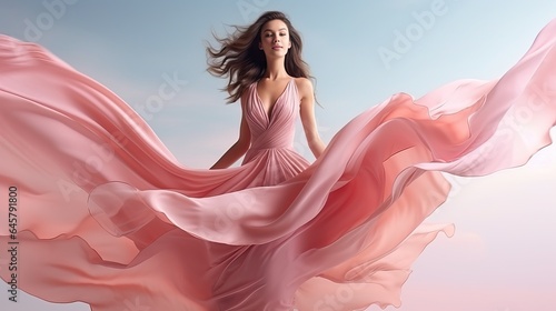 Beautiful woman, model wear flying dress in luxury theme