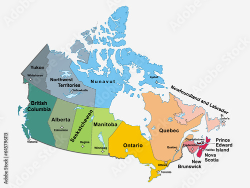 canada political map. map of canada with its provinces. canada map.