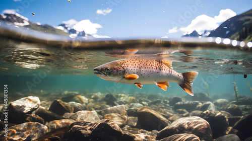 fish swims in a transparent river. Generative AI
