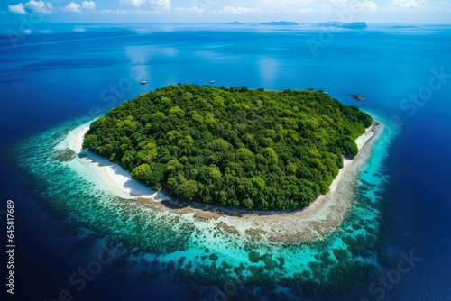 Enchanting Aerial Escape: Serene Paradise of a Remote Lost Island, Embraced by Turquoise Waters and Lush Greenery