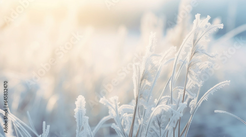Frostige Gräser an einem kalten sonnigen Wintermorgen.