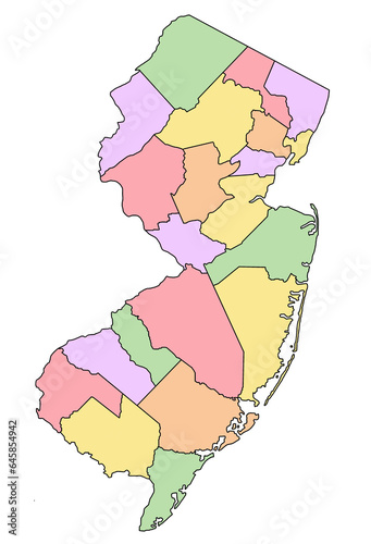 new jersey administrative map. counties map of new jersey with different colours, blank Map, empty map of new jersey.