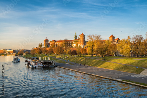 Wawel castle on the bank of Vistula river in Krakow